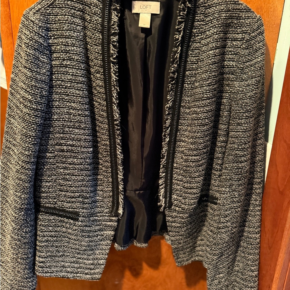 LOFT Women's Black and White Textured Blazer